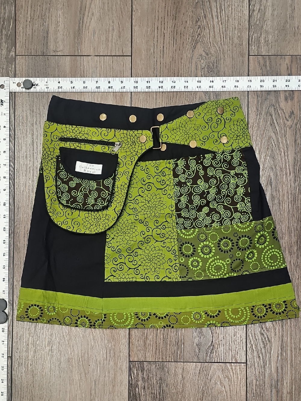 Green, Patchwork, Fanny, Concert. Mini, Skirt, Cotton, Summer, Camping, Relax